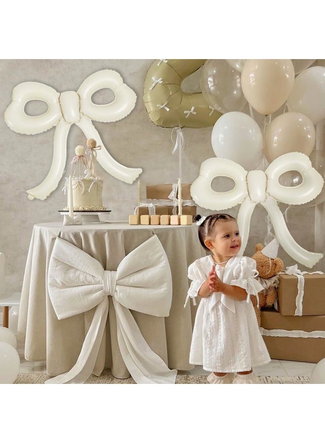 YTHETM 4 Pcs Bow Birthday Decorations Cream Bow Balloons for Girl Women Bow Themed Party Decorations Giant Foil Beige Balloons for Birthday Baby Shower Gender Reveal Wedding Decor Party Supplies - Image 3