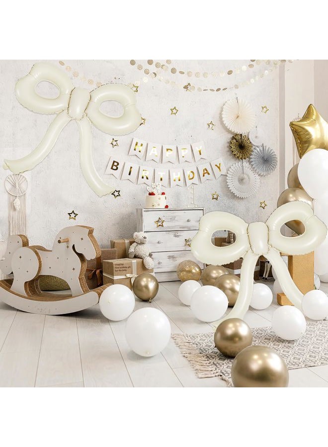 YTHETM 4 Pcs Bow Birthday Decorations Cream Bow Balloons for Girl Women Bow Themed Party Decorations Giant Foil Beige Balloons for Birthday Baby Shower Gender Reveal Wedding Decor Party Supplies - Image 4