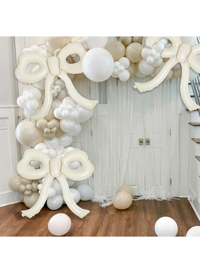 YTHETM 4 Pcs Bow Birthday Decorations Cream Bow Balloons for Girl Women Bow Themed Party Decorations Giant Foil Beige Balloons for Birthday Baby Shower Gender Reveal Wedding Decor Party Supplies - Image 5