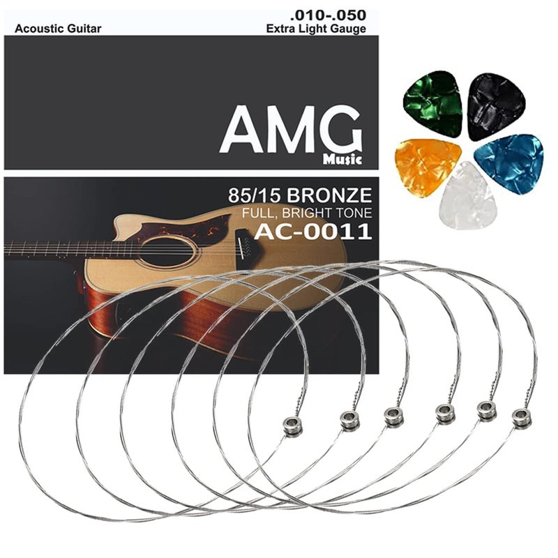 Device Of Urban Infotech أوتار جيتار E-1st من الفولاذ المقاوم للصدأ بنهاية كروية فارغة بديل لوتر E مع ريشات جيتار لجيتار أكوستيك (عبوة من 6) - Image 1