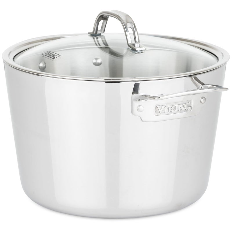 Viking Contemporary 3-Ply Stainless Steel Stock Pot, 8 Quart Soup Cooking Pot with Lid, Kitchen Cookware - Image 1