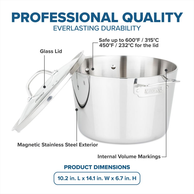Viking Contemporary 3-Ply Stainless Steel Stock Pot, 8 Quart Soup Cooking Pot with Lid, Kitchen Cookware - Image 4