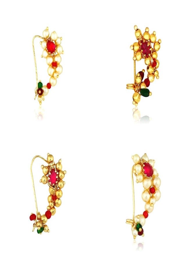 Amaal Traditional Jewellery Gold Plated Maharashtrian Wedding Combo Nose pin/Nath Nose Ring for Women Girls (4 pcs) -Nath COMBO-A710
