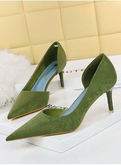 BIGTREE Women's Fashionable And Elegant Side Hollow Stiletto Pumps 7 cm Elegant Gorgeous Closed Pointed Toe Slip On Solid High Heels Green 