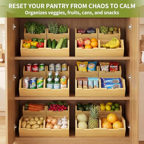 Bambition Bamboo Pantry Storage Bins and Organizers, Stackable Potato and Onion Storage Bin with Handles, Wood Bins for Fruits Vegetables Produce and Snacks - Image 4