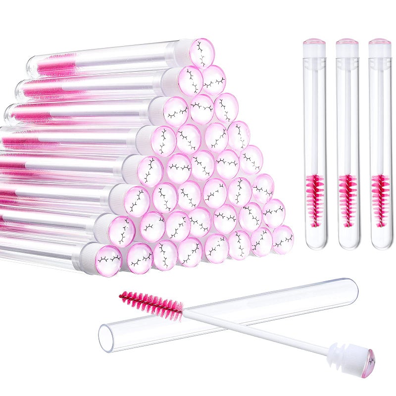 Patelai 80 Pieces Disposable Mascara Brushes Tubes Set, 40 Pieces Empty Mascara Wand Tube with 40 Pieces Eyelash Brush Makeup Tool for Eyelash Extension(Pink Eyelash Style) - Image 1