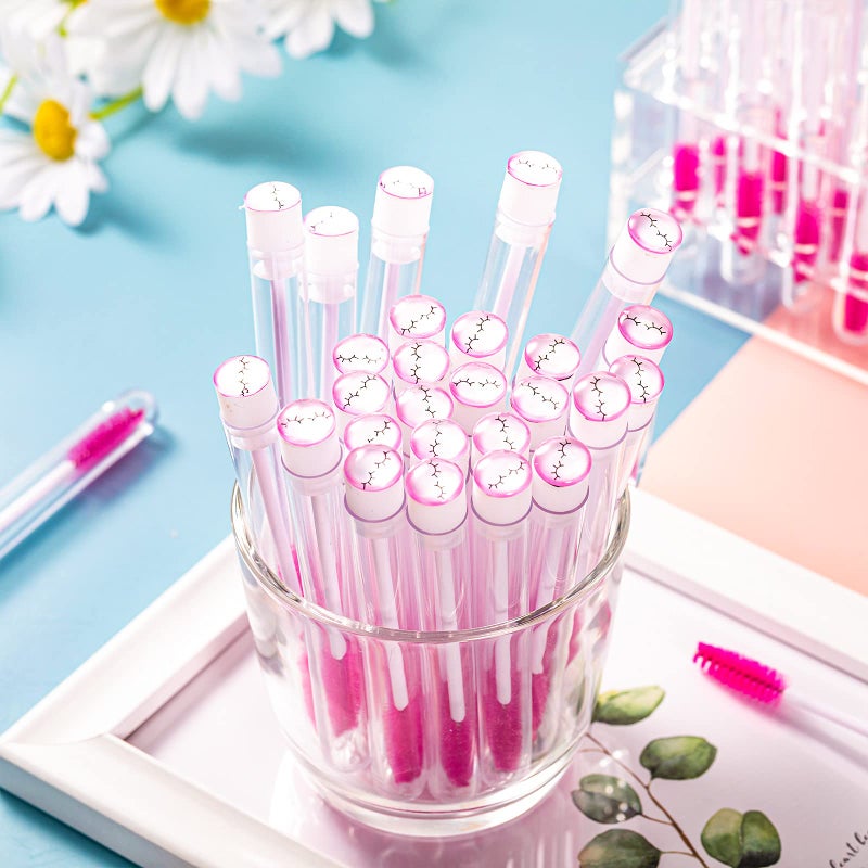 Patelai 80 Pieces Disposable Mascara Brushes Tubes Set, 40 Pieces Empty Mascara Wand Tube with 40 Pieces Eyelash Brush Makeup Tool for Eyelash Extension(Pink Eyelash Style) - Image 3