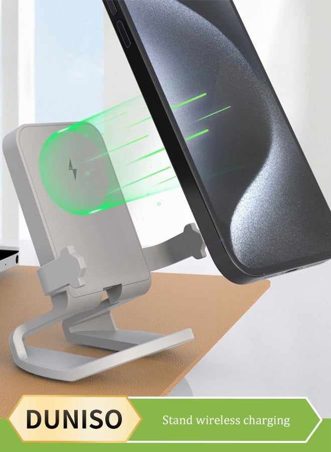 DUNISO Wireless charger, portable charging phone holder, desktop stand up charger, equipped with 15W fast charging, suitable for iPhone, Android, white  - Image 1