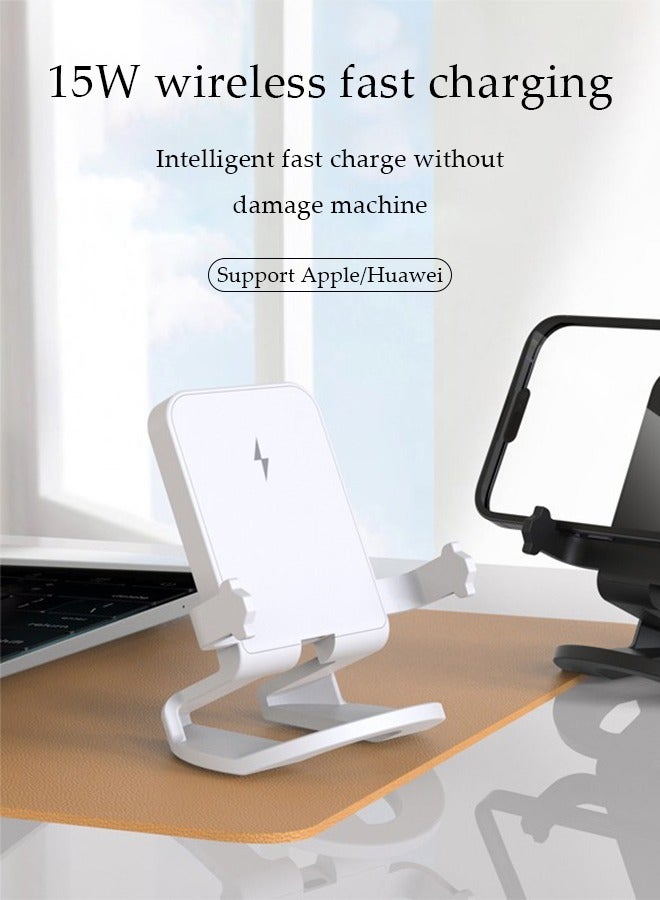 DUNISO Wireless charger, portable charging phone holder, desktop stand up charger, equipped with 15W fast charging, suitable for iPhone, Android, white  - Image 3