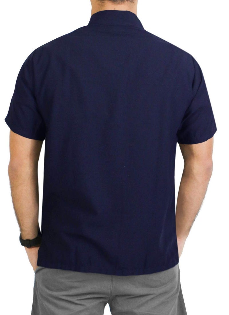 LA LEELA Mens Short Sleeve Button Down Casual Camp Summer Shirt Beach Shirts Collar Business Solid Shirts for Men Vacation Dress Shirts with Pocket XL Navy Plain - Image 2