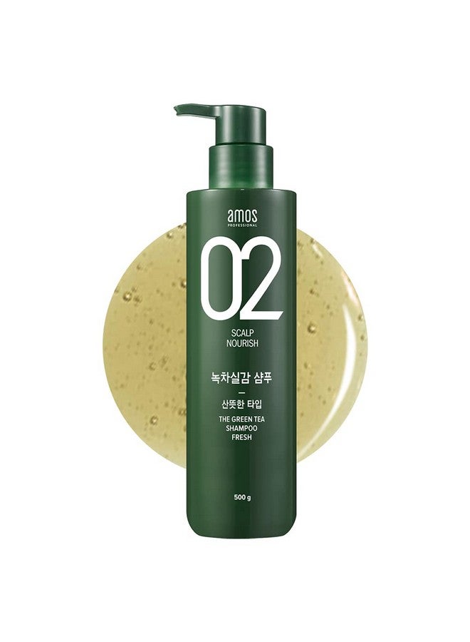 أموس بروفيشنال شامبو الشاي الأخضر من آموس بروفيشنال، 500 غرام - شامبو منعش لفروة الرأس الدهنية، مضاد للتساقط وتساقط الشعر، لنمو الشعر وتنظيف الدهون الزائدة، ماركة كورية لصالونات الشعر - Image 1