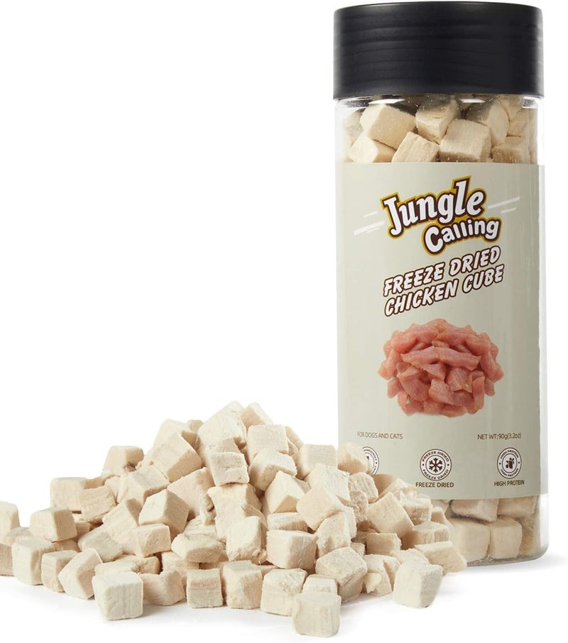 Jungle Calling Freeze Dried Chicken Treats for Cats & Dogs, Single Ingredient, Grain-Free, High Protein Training Rewards & Food Topper (Chicken Cubes, 3.2 oz) - Image 1