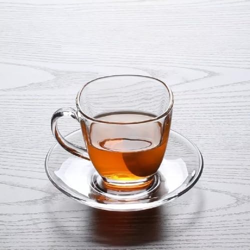FINSTER Premium Glass Tea Cup and Saucer Set of 6, (6 Cups and 6 Saucers) - 190 ML, Transparent, Square Design Coffee Cups and Saucer Set for Green, Herbal, & Lemon Tea (Ideal for Daily use) - Image 1