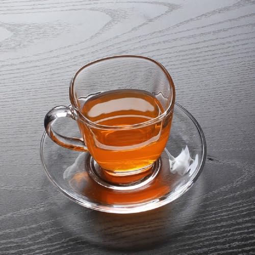 FINSTER Premium Glass Tea Cup and Saucer Set of 6, (6 Cups and 6 Saucers) - 190 ML, Transparent, Square Design Coffee Cups and Saucer Set for Green, Herbal, & Lemon Tea (Ideal for Daily use) - Image 2