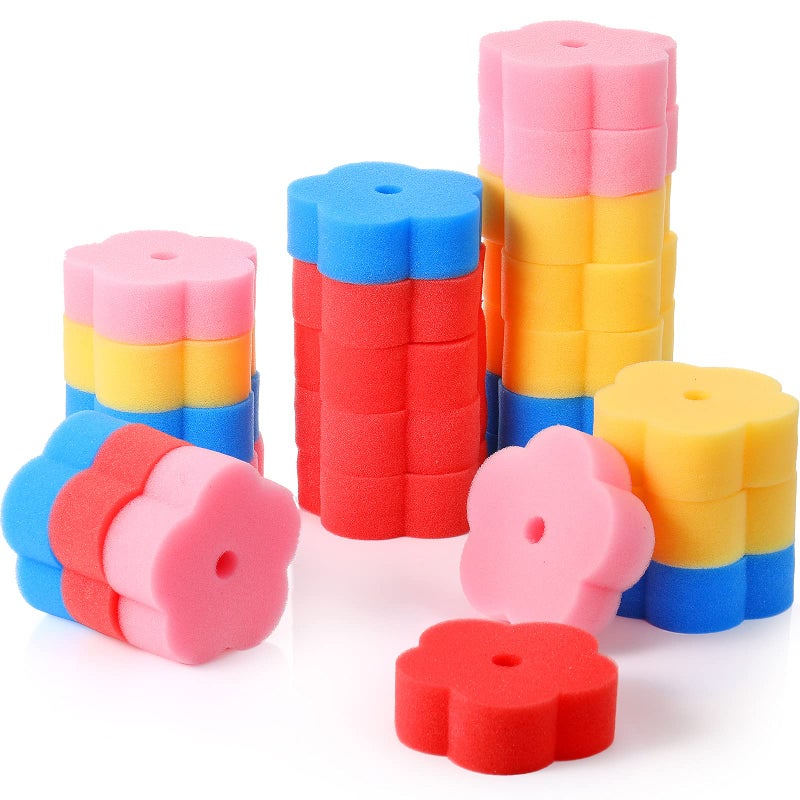 Chuangdi 24 Pieces Sponge for Hot Tub Accessories Flower Oil Scum Absorber for Swimming Pool and Spa Blue Red Yellow Pink
