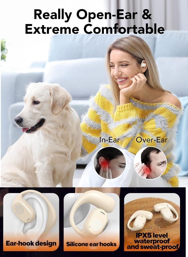 In-ear headphones, HiFi Intelligent Noise Cancelling, Wireless Bluetooth 5.4, 99-hour battery life, IP57 water resistance, Multiple Modes, HD Sound Quality, Fast Charging, Available in Black, White, and Beige, Portable, True Bone Conduction Earhook Bluetooth Headphones - Image 3