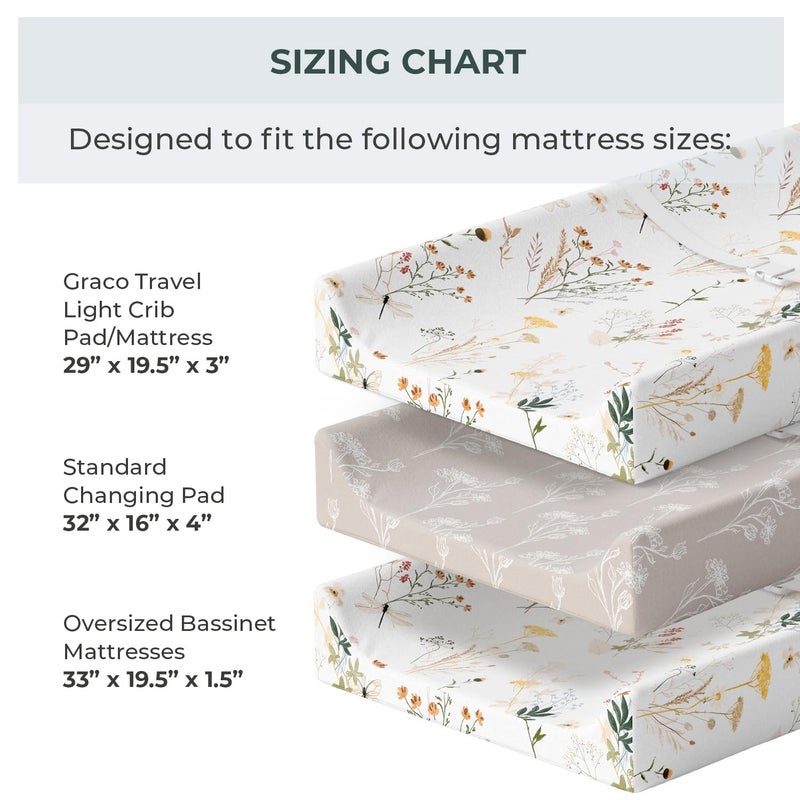 Pobibaby - 2 Pack Premium Changing Pad Cover - Ultra-Soft Jersey Knit, Stylish Floral Pattern, Safe and Snug for Baby (Wildflower) - Image 3