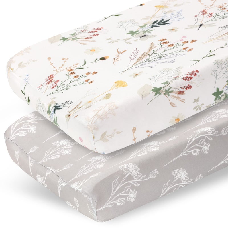 Pobibaby - 2 Pack Premium Changing Pad Cover - Ultra-Soft Jersey Knit, Stylish Floral Pattern, Safe and Snug for Baby (Wildflower) - Image 1