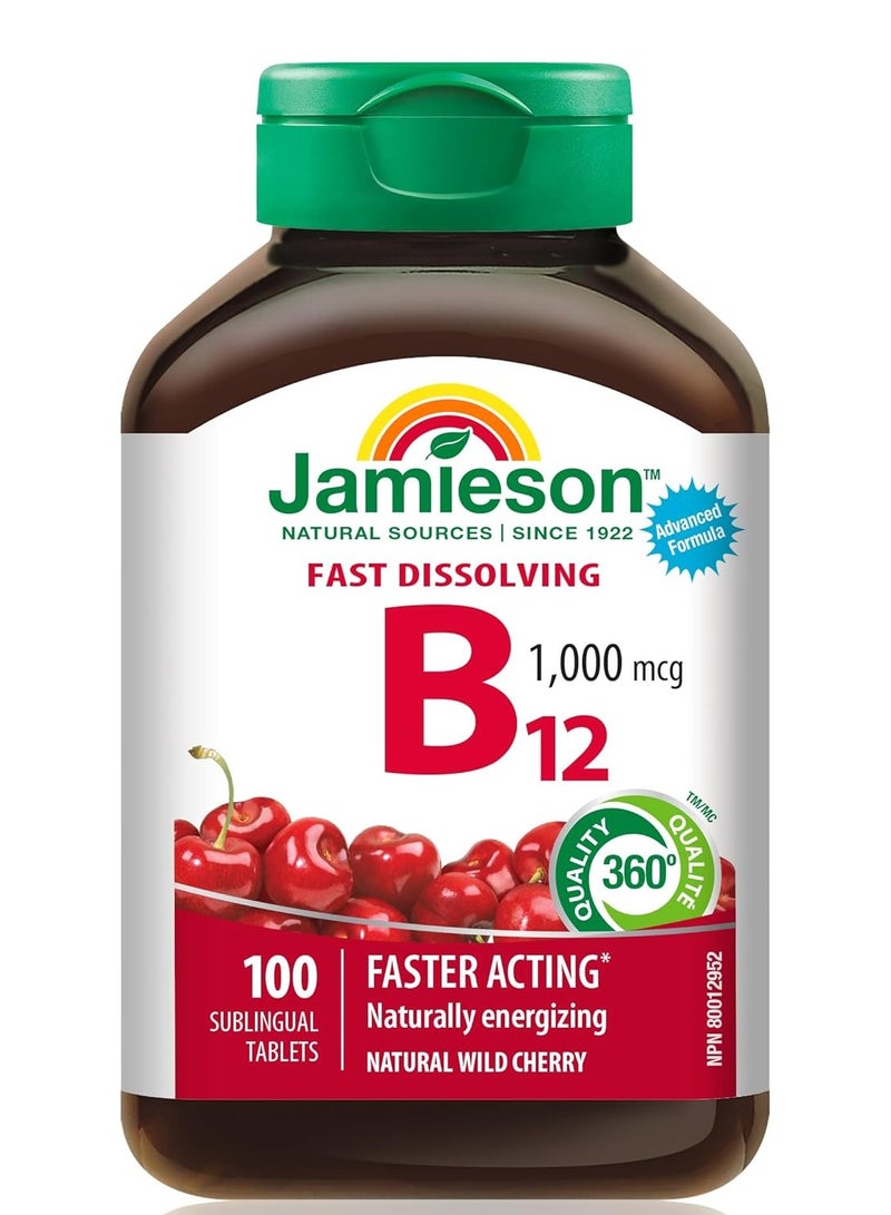 Jamieson Vitamin B12 Methylcobalamin Fast Dissolving Sublingual Tablets, 1,000 mcg, 100 sublingual Tablets - Image 1