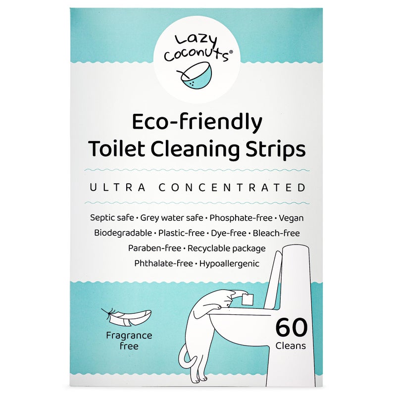 Lazy Coconuts Toilet Bowl Cleaner Strips - 60 Cleans, Plastic-free, Dye-free, With Lemon Essential Oil - Image 1