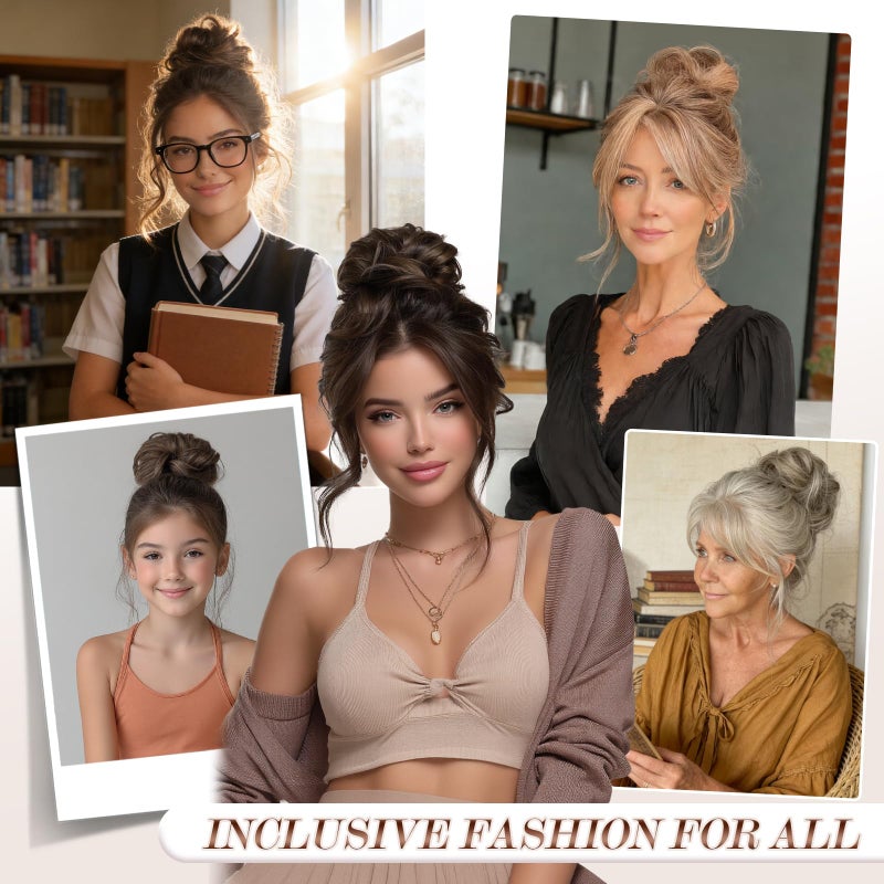 FESHFEN Messy Bun Hair Piece - Wavy Synthetic Chignon Scrunchies for Instant Volume, Elastic Bun Ponytail Hair Extensions Thick Hairpieces for Women, Dirty Blonde 1.50 oz - Image 5