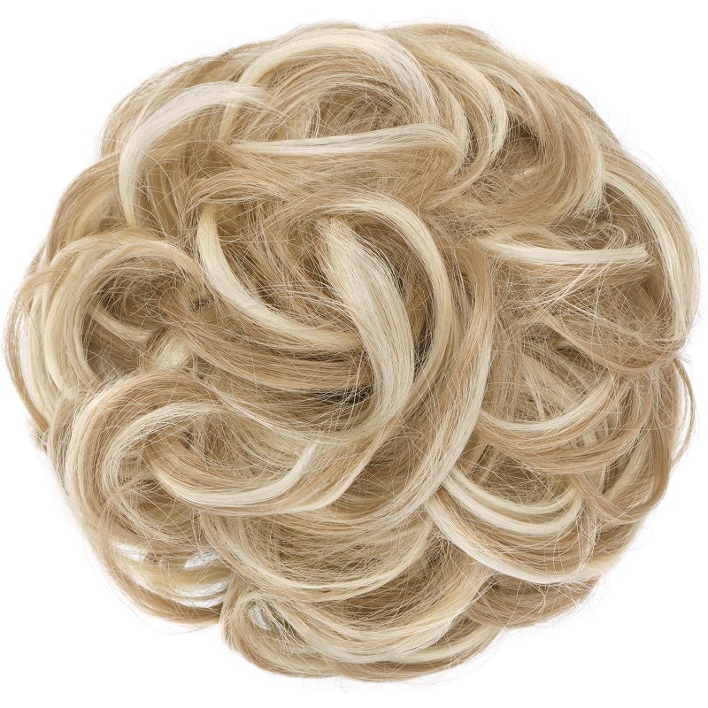 FESHFEN Messy Bun Hair Piece - Wavy Synthetic Chignon Scrunchies for Instant Volume, Elastic Bun Ponytail Hair Extensions Thick Hairpieces for Women, Dirty Blonde 1.50 oz - Image 2