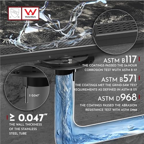 WEBANG 12 Inch Linear Shower Drain Rectangular Floor Drain with Accessories Square Hole Pattern Cover Grate Removable SUS304 Stainless Steel CUPC Certified Matte Black - Image 5