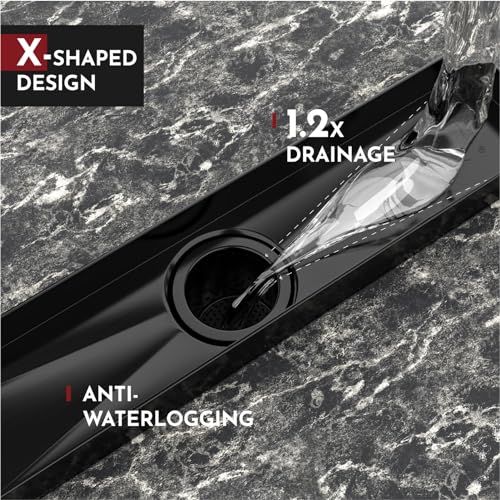 WEBANG 12 Inch Linear Shower Drain Rectangular Floor Drain with Accessories Square Hole Pattern Cover Grate Removable SUS304 Stainless Steel CUPC Certified Matte Black - Image 4
