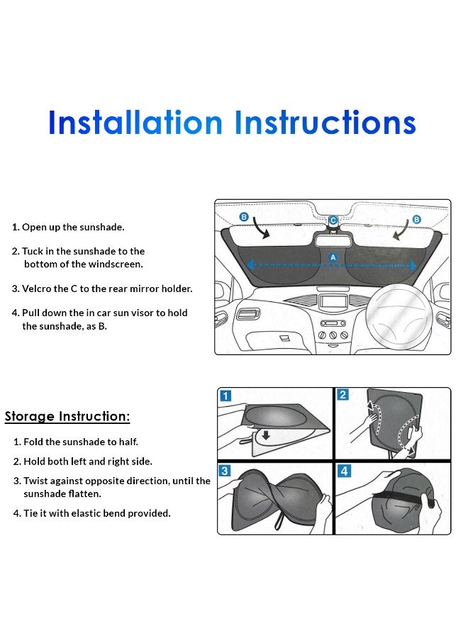 KIA Foldable Car Windshield Sun Shade 150 x 75 cm, Reflective UV Block Sunshade Heat Reduction Interior Protector with Easy Install & Storage for Cars, SUVs & Trucks - Image 4