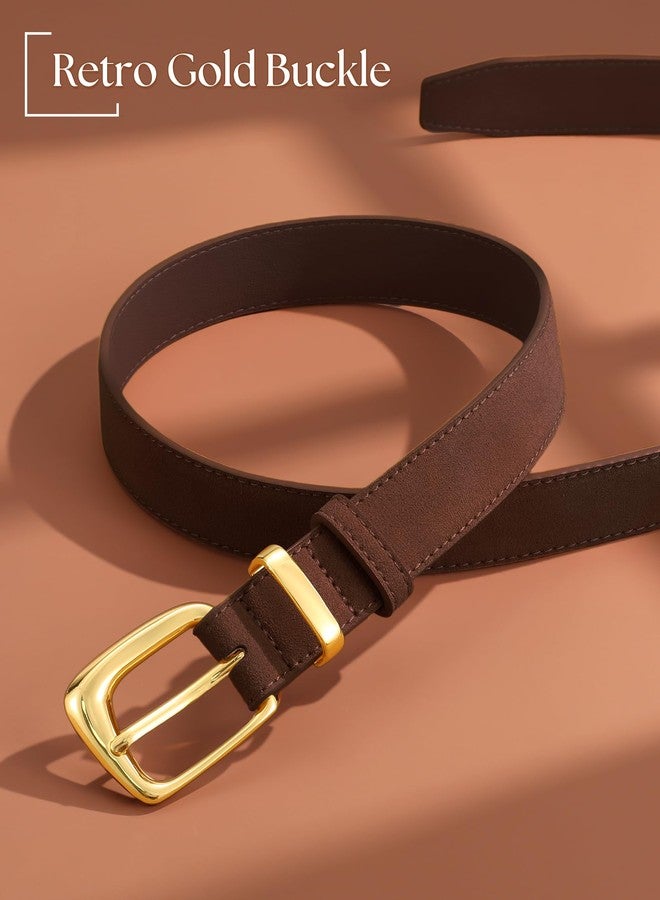 SANSTHS Women Suede Genuine Leather Belt for Dresses Jeans Fashion Retro Gold Buckle Ladies Waist Belts,Coffee,S - Image 3