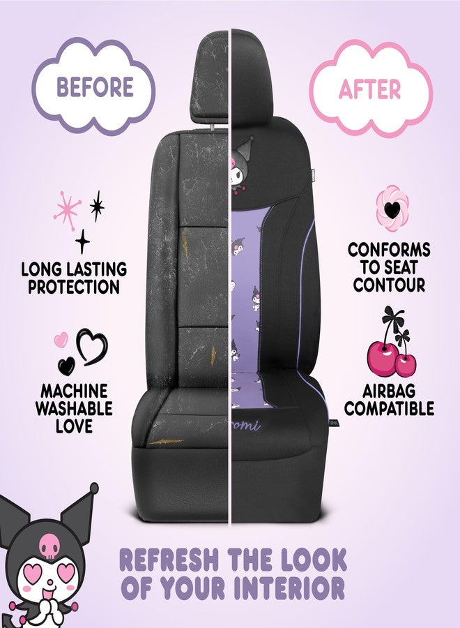 Carbella Hello Kitty Kuromi Car Seat Covers - Cute Black and Purple Front Seat Covers with 4PC Carpet Car Floor Mats - Universal Fit for Cars, SUVs & Trucks - Black with Kuromi Print & Purple, Pink Accents - Image 5