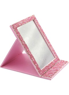 Bestbling Bling Portable Mirror Folding Travel Vanity Mirror with Desktop Standing Makeup Mirror for Cosmetics Beauty (Pink) 