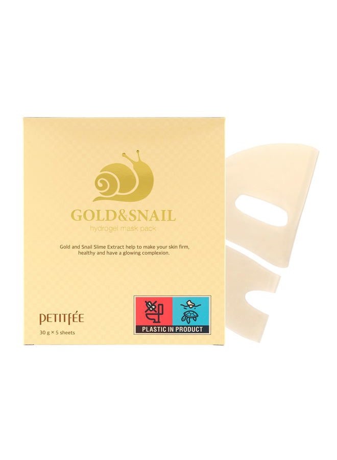 Petitfee Gold & Snail Hydogel Face Mask 5ea (30g*5) - 24k Gold Facial Mask for Firming, Healthy Skin, Hydrating, Skin Elasticity, Snail Secretion Filtrate, Citrus Extract, Green Tea Extract - Image 1