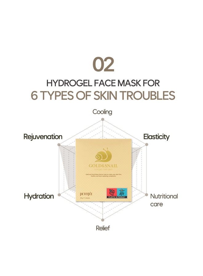 Petitfee Gold & Snail Hydogel Face Mask 5ea (30g*5) - 24k Gold Facial Mask for Firming, Healthy Skin, Hydrating, Skin Elasticity, Snail Secretion Filtrate, Citrus Extract, Green Tea Extract - Image 5