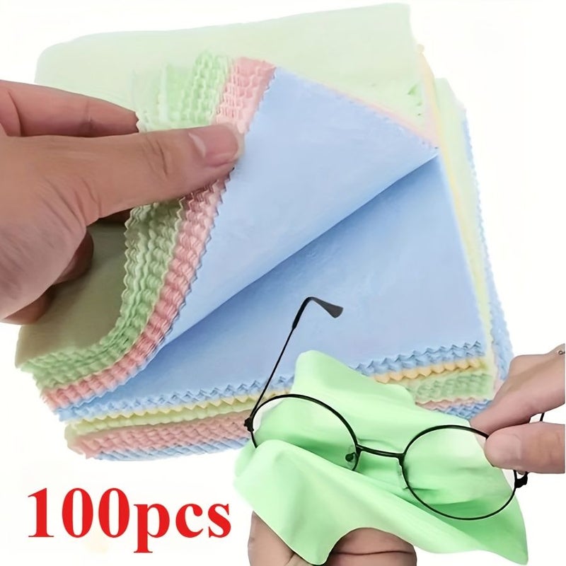 100 Pack Reusable Microfiber Cleaning Cloths For Lenses Phone Screens Scratch Free Unscented Random Colors - Image 1