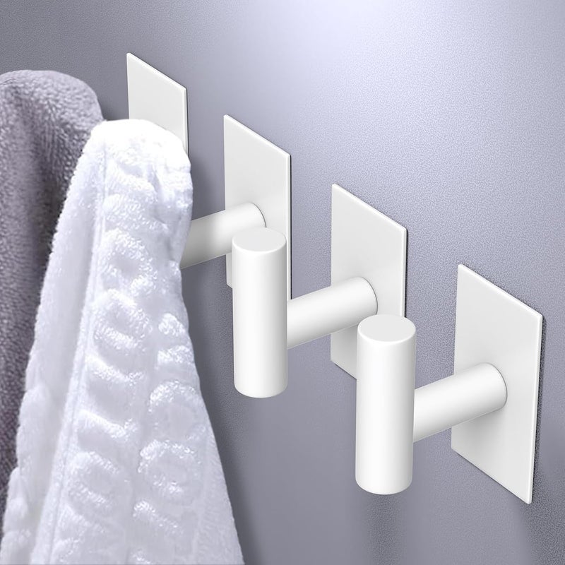 VAEHOLD Wall Towel Hooks, Heavy Duty Sticky Holder Waterproof Towel Hooks for Hanging Coat, Clothes, Closet Hook Wall Mount for Kitchen (White, 2 Pack) - Image 3