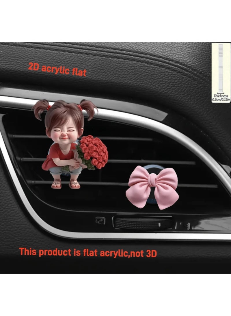 Car decoration, car air conditioner accessory with a cute girl design and pink bow. A cute and distinctive design that adds a fun touch to your car's decor. - Image 2