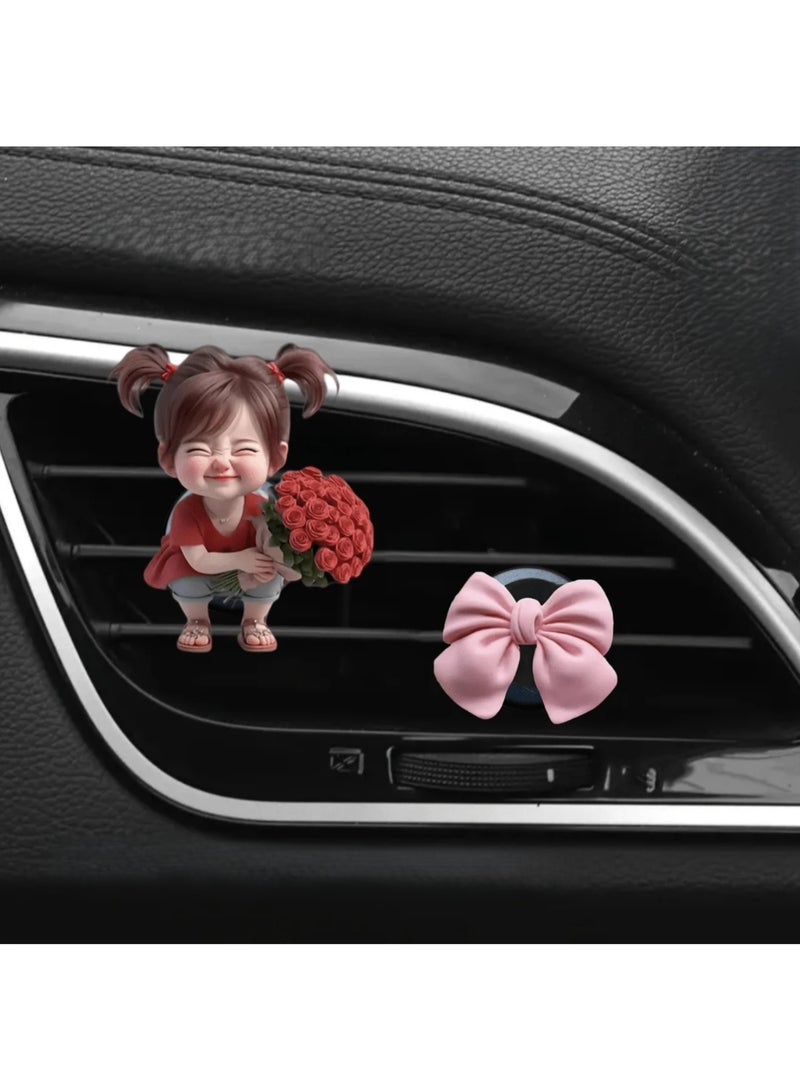 Car decoration, car air conditioner accessory with a cute girl design and pink bow. A cute and distinctive design that adds a fun touch to your car's decor. - Image 1