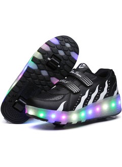 Loquat LED Light Up Roller Skates Wheel Shoes for Kids Black  - Image 3