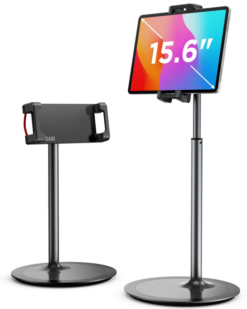 SAIJI Tablet Stand Holder, Height Adjustable Portable Monitor Stand, 360 Degree Rotating, Aluminum Alloy Cradle Mount Dock for 4.7"-15.6" Screen iPhone Samsung, iPad, Kindle, eBook Reader(Black) - Image 1