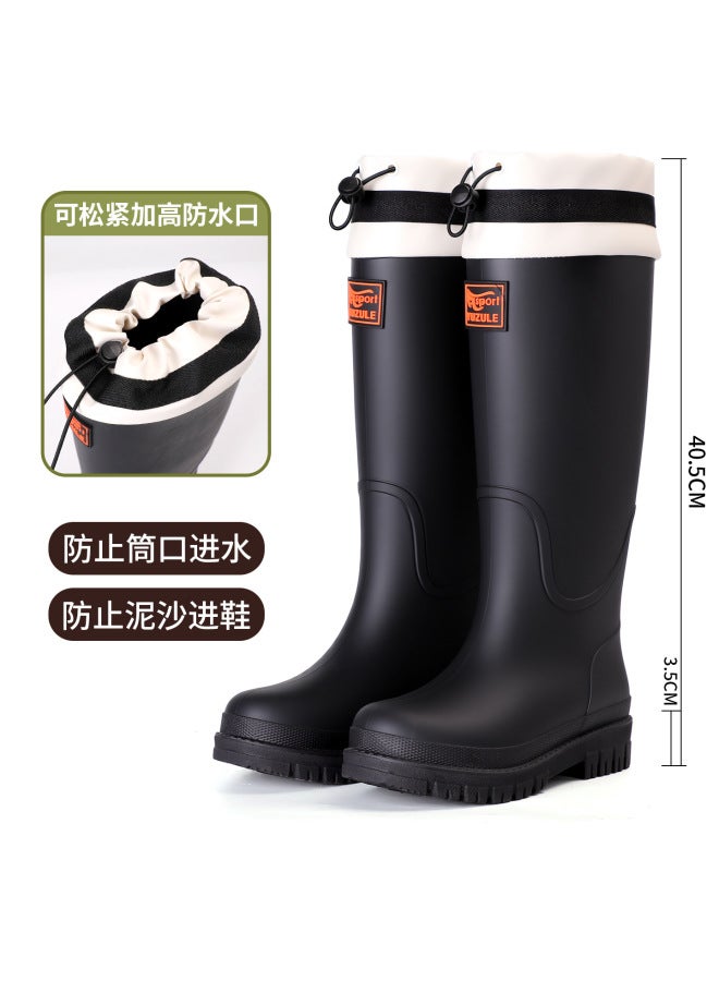 Korean Style High-top Rain Boots For Women, Outdoor Waterproof Shoes, Kitchen Work Non-slip Water Boots, Adult Velvet Thick-soled Rain Boots