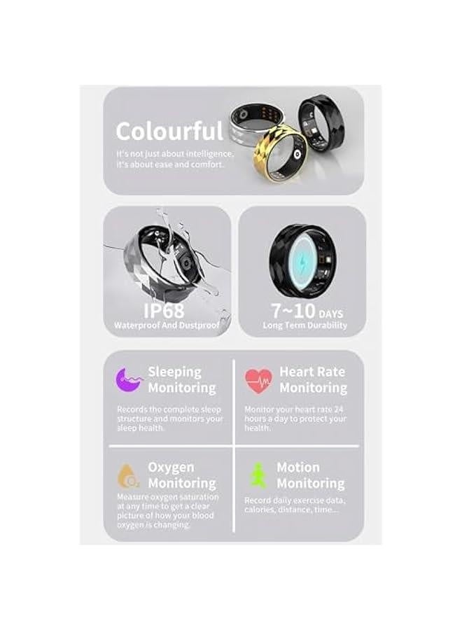 Smart Ring Fitness Ring for Women Men, Multiple Sport Modes Health Ring with Heart Rate Sleep Monitor, IP68 Waterproof Step Counter Calorie Tracking Ring (Silver) - Image 2