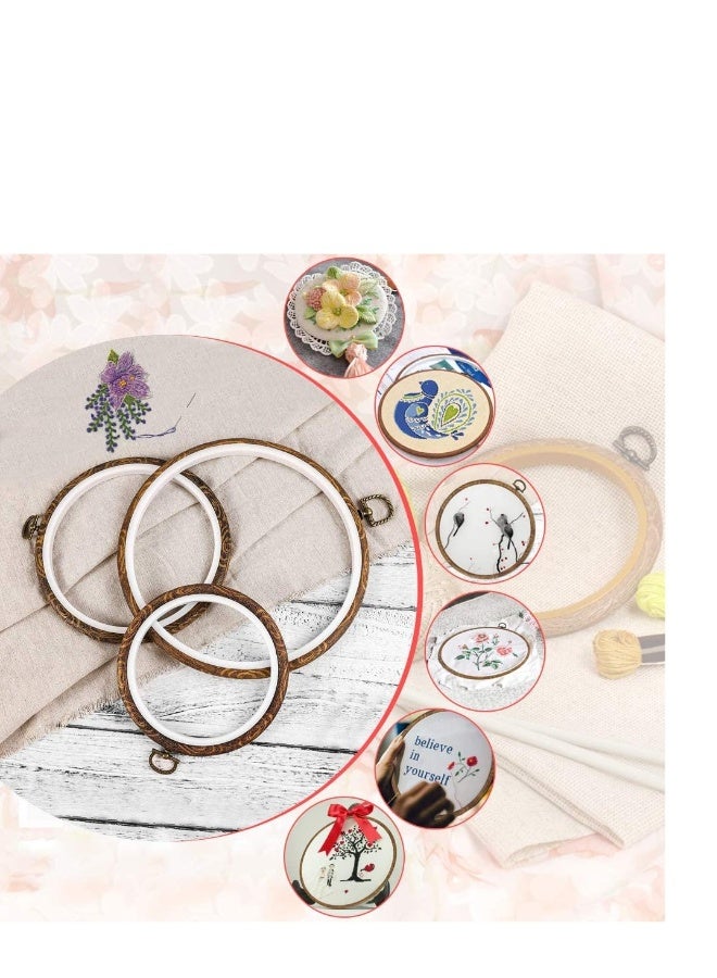 3 Sizes Embroidery Hoops Ring Tambour Embroidery Frames Round Cross Stitch Hoop Crochet Circle Set Display Frame Imitation Wood Embroidery Kit for Craft Handy Sewing, 4.3/5.7/7.3Inch  - Image 3