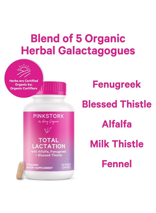 Pink Stork Total Lactation Supplement for Breast Milk Supply, Organic Fenugreek and Alfalfa to Support Breastfeeding, Milk Flow, and Production, Postpartum Essentials - 60 Capsules - Image 2