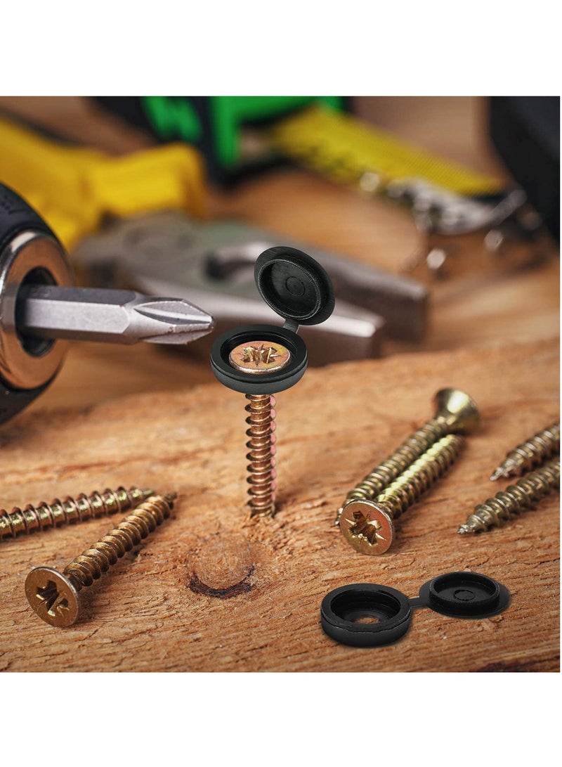 Zikra Screw Cover Caps Hinged Plastic Fold Snap Covers Washer Flip Tops Protective Furniture Hardware Screws Decor 100 Pieces, Black - Image 4