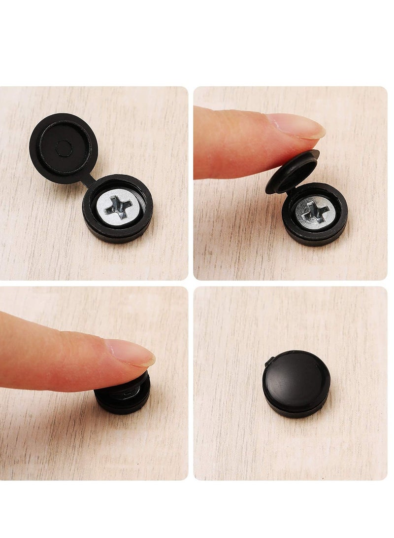 Zikra Screw Cover Caps Hinged Plastic Fold Snap Covers Washer Flip Tops Protective Furniture Hardware Screws Decor 100 Pieces, Black - Image 5