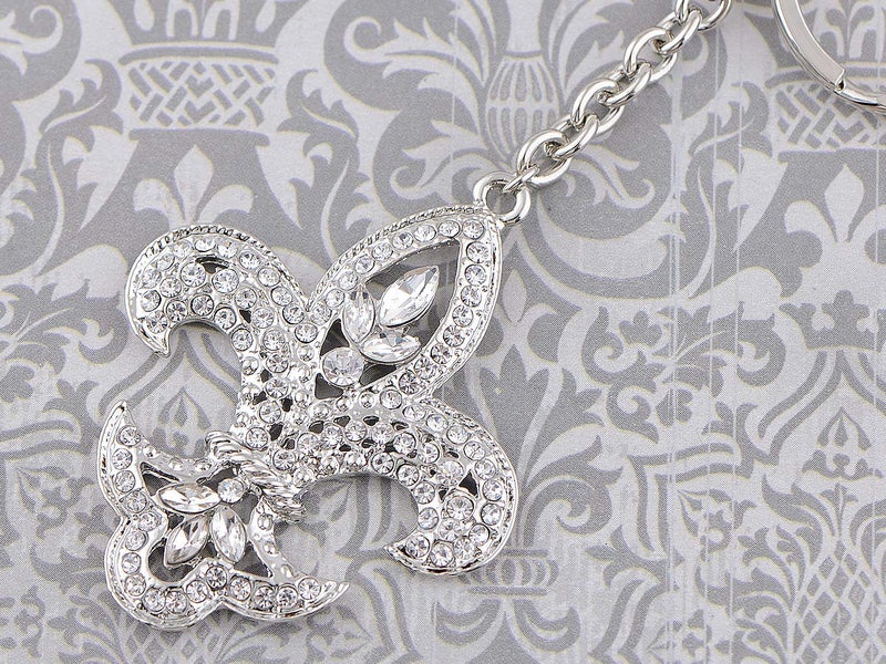 Alilang Silvery Tone Clear Crystal Colored Rhinestones French Fluer De Lis Lily Key Chain - Image 2