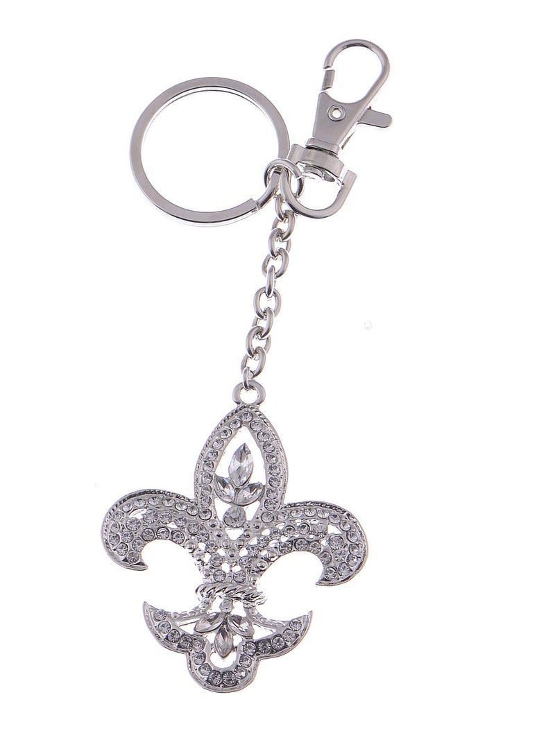 Alilang Silvery Tone Clear Crystal Colored Rhinestones French Fluer De Lis Lily Key Chain - Image 1