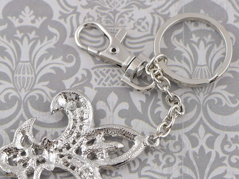 Alilang Silvery Tone Clear Crystal Colored Rhinestones French Fluer De Lis Lily Key Chain - Image 5