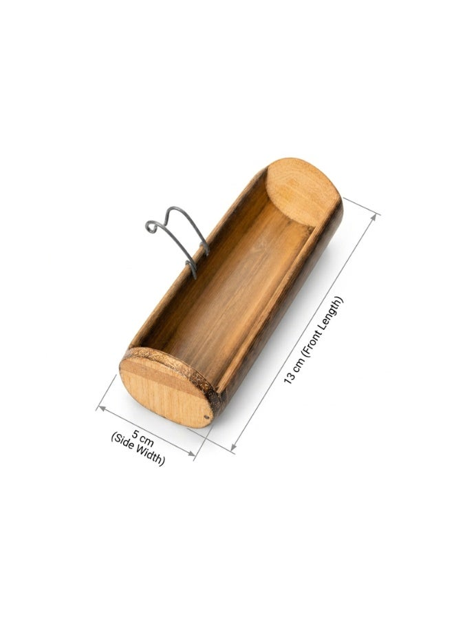 Indonesian Bamboo Bird Feeder with Metal Hooks - Natural Wood Bird Cage Food & Water Bowl (13x5cm) - Image 4